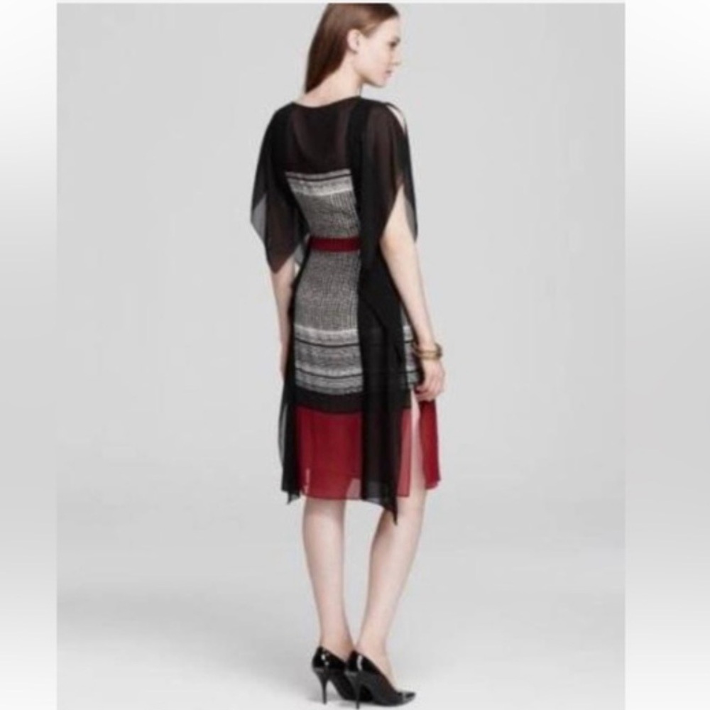 BCBG MAXAZRIA Runway Elegant Black and Red Midi Dress